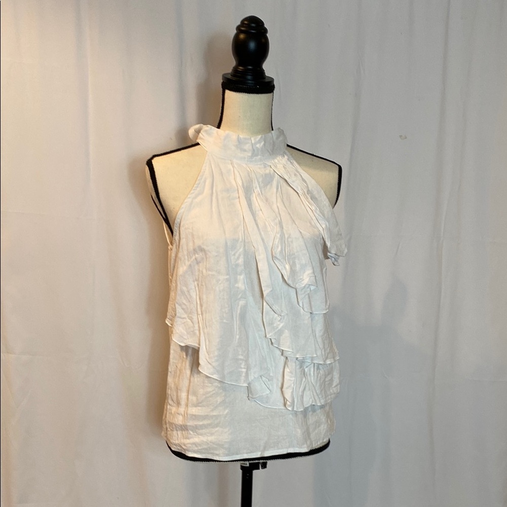 Marina Luna White Ruffled Blouse